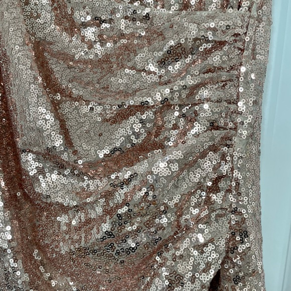 Club L London Rose Gold Sequin Asymmetrical Mini Dress - Size 6 - Picture 3 of 7